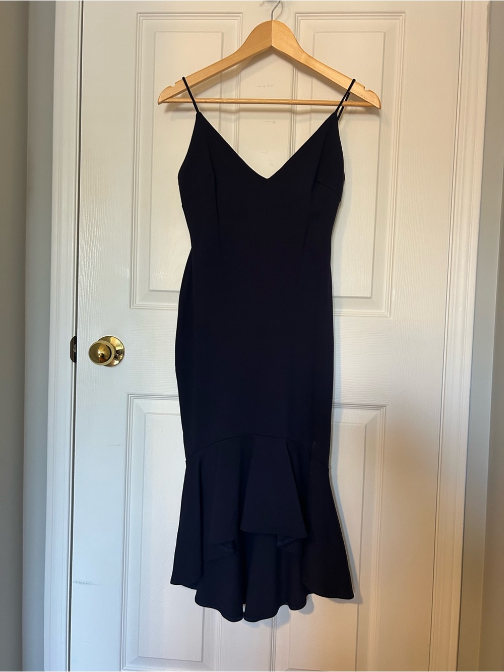 Classic Navy Dress with Flared Fishtail Hem